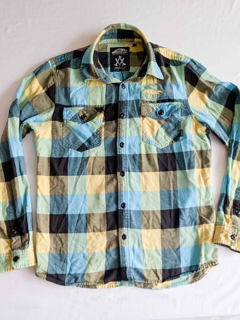 Vans Off The Wall X Cathy Van Engel Blue & Yellow Plaid Flannel Long Sleeve Sml